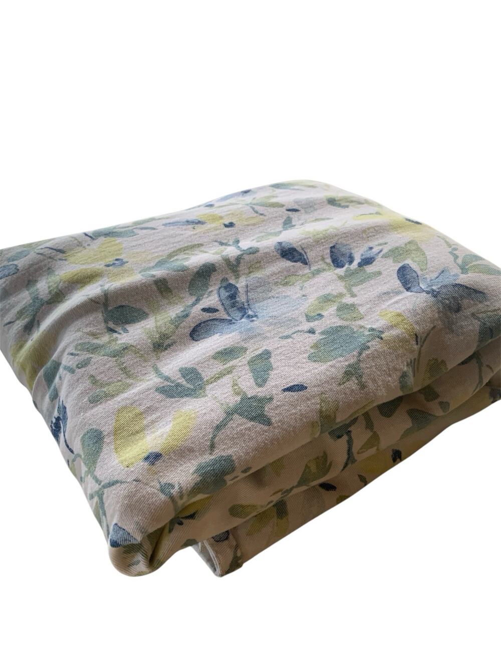 Laura Ashely Cotton Fabric Shower Curtain Floral Yellow Blue Green 64 x 71
